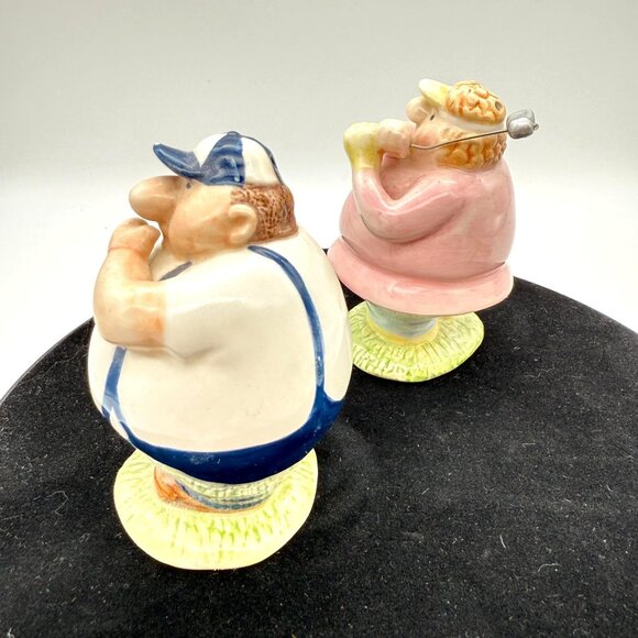 Whimsical Chubby Golf Couple with Clubs Salt Pepper Shakers Ceramic - Picture 4 of 10